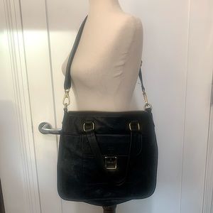 Vintage Black Fossil Leather Bag Brass Hardware